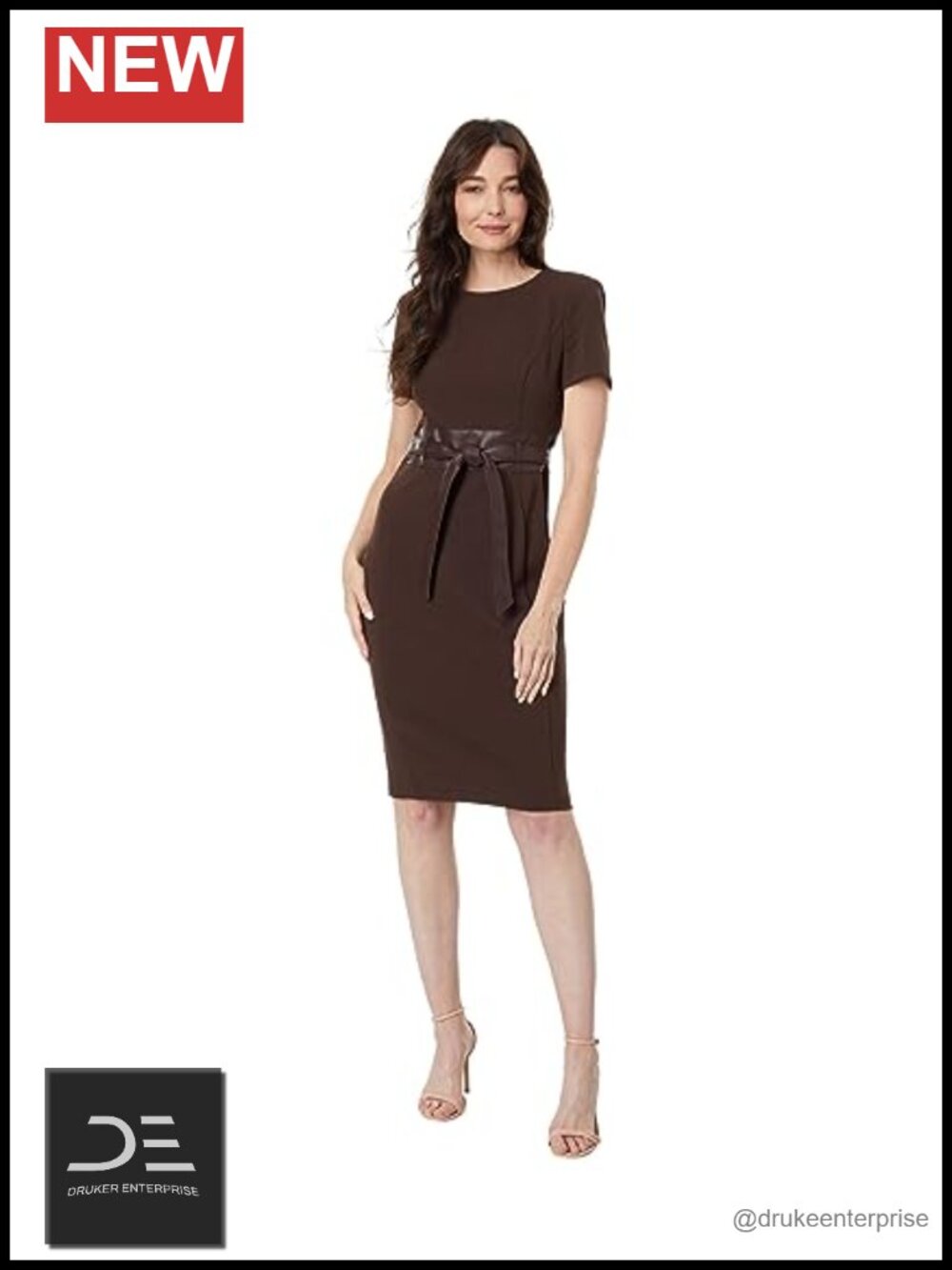 Scuba Crepe Short Sheath Dress with Faux Leather Belt